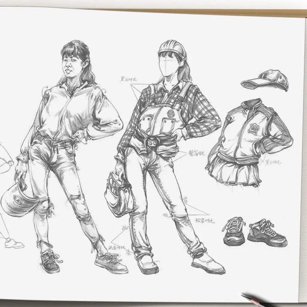 Libro tutorial dipinto a mano disegnato a mano Personaggi di schizzi Libro di schizzi per tracciare lo studio del libro di pratica di bozze della linea di apprendimento - immagine 6