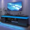 LED TV Stand for 85" TV, Modern Gaming Stand w/ Power Outlet, High Gloss Console Entertainment Center w/ Storage for Living Room 1