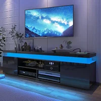 LED TV Stand for 85" TV, Modern Gaming Stand w/ Power Outlet, High Gloss Console Entertainment Center w/ Storage for Living Room 1