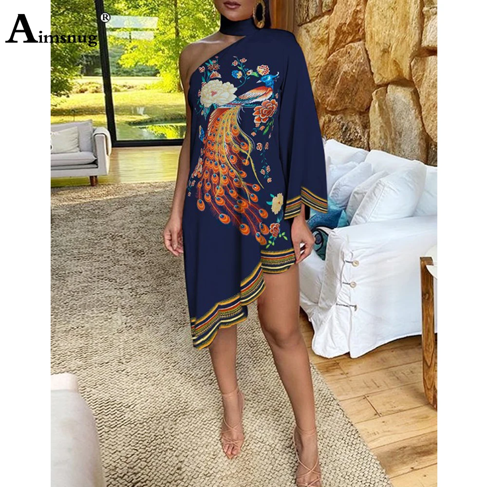

Женское элегантное модное короткое платье, длинное платье для женщин, платья с принтом скошенного павлина, новинка 2023, летнее платье с высоким воротником