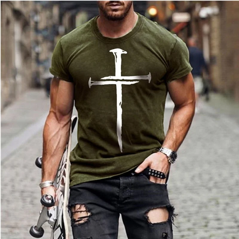 

New Summer Men T-shirt Popular Fashion Cross Men Short Sleeve T-shirt Casual Streetwear Oversized T-shirt Top Men Clothes