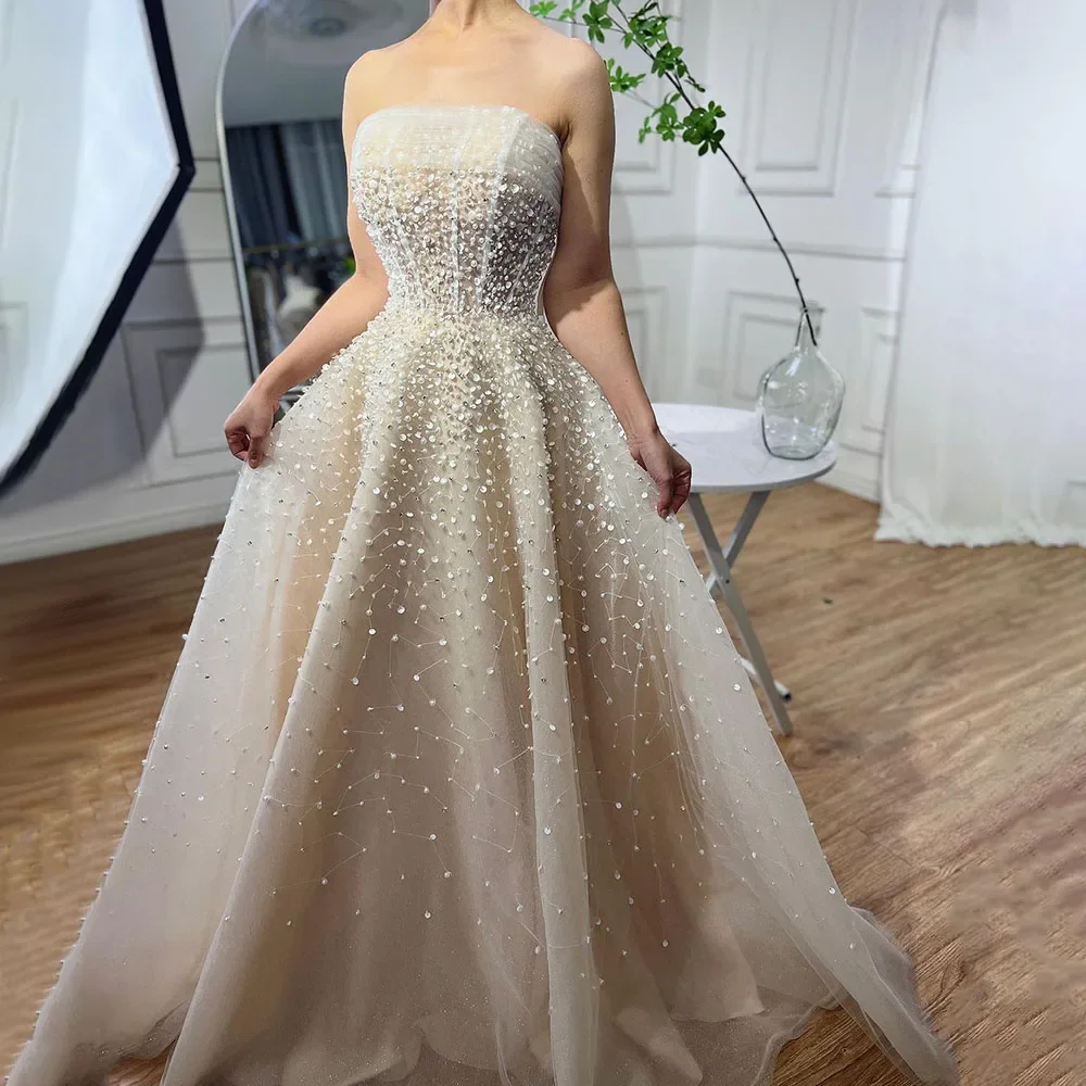 331281-20233d.jpg S470cb22c7c99493ba5b2506cbc50265cu Arabic Beige Strapless Beaded Elegant A Line Long Evening Dresses Gowns for Women Wedding Party Mallzona
