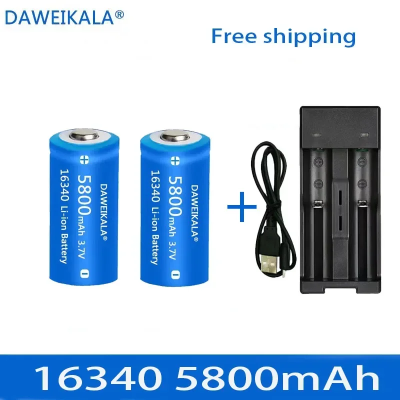 New 3.7V 16340 CR123A Li-ion Battery Rechargeable Batteriy 5800mAh CR123 for Laser Pen LED Flashlight Cell Security Camara