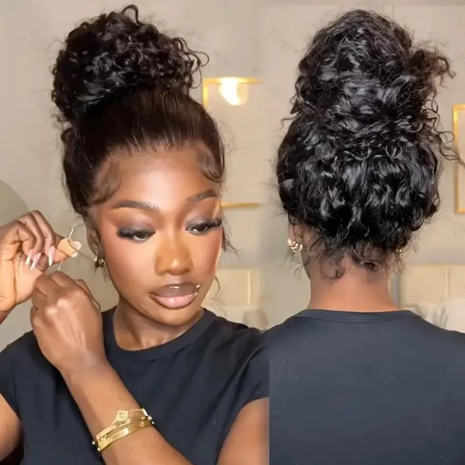 360 Full Lace Wig Invisible Drawstring Deep Wave Frontal Wig Curly Human Hair Wigs Brazilian 13X4 Hd Lace Wig 220 Density 30Inch