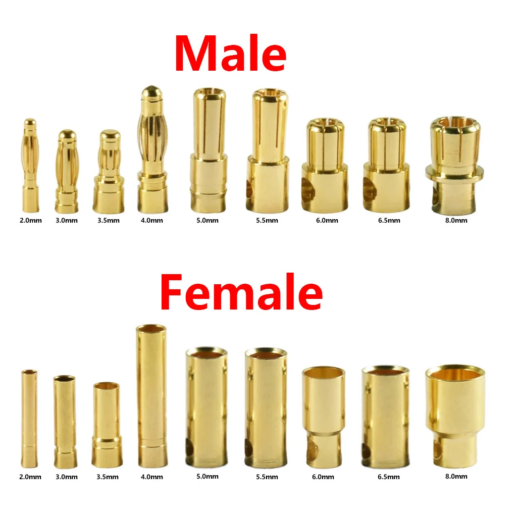 Paires de connecteurs Bullet pour moteur RC, emballées dans un sachet, prêtes à l'emploi pour modélisme.