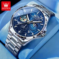 OLEVS 5538 Fashion Original Brand Men's Watches Moon Phase Starry Sky Dial Quartz Watch for Man Luminous Chronograph Wristwatch