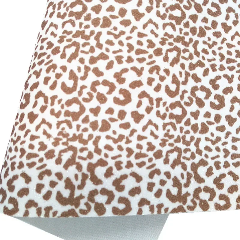 Coffee Chunky Glitter Leather Leopard Printed Felt Backing Synthetic Leather Vinyl Sheets leather fabric vinyl fabric vinyl sewing fabric glitter fabric printed leather sheets For Bows DIY 21x29CM Q594
