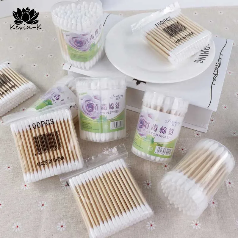 

100 Disposable Cotton Swabs Travel Care Double Ended Wooden Swabs In White Tubes Makeup Cleaning Sticks Iodine