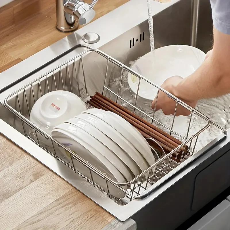 1pc Retractable Sink Drain Rack Sink Dish Drain Rack Expandable  Adjustable Vegetable Fruit Washing Basket Kitchen Accessories 2