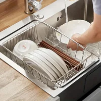 1pc Retractable Sink Drain Rack Sink Dish Drain Rack Expandable  Adjustable Vegetable Fruit Washing Basket Kitchen Accessories 2