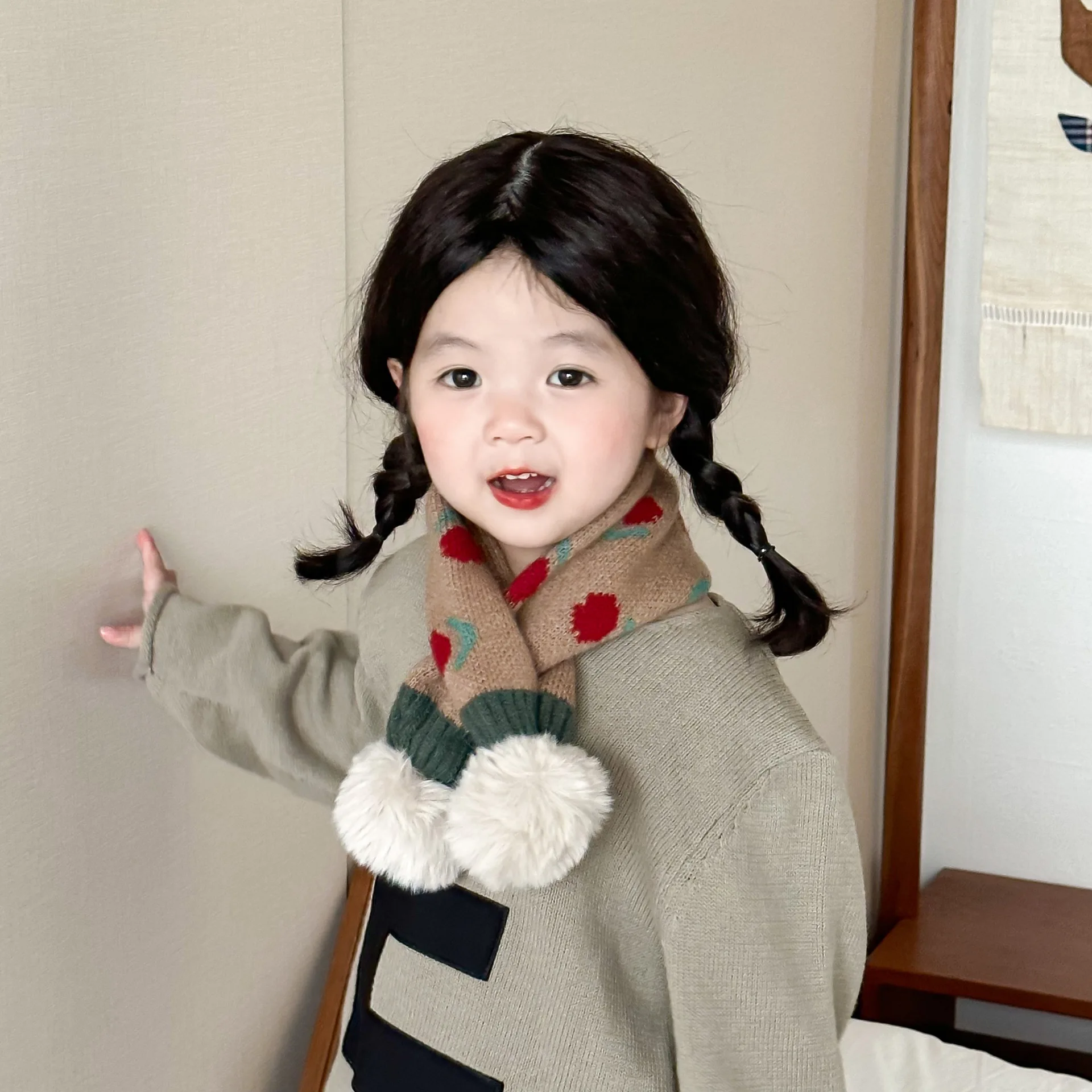 3-14 Years Korean Style Children's Scarf Winter Fashion Ins Cute Little Flower Knitted Warm Baby Girls Scarfs