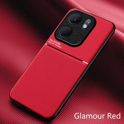 Shockproof Magnetic Car Holder Leather Silicone Phone Case for Oppo A5X (Glamour Red)