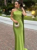 Ribbon Hanging Neck Long Dresses Slanted Shoulder Lace Up Backless Silky Satin Temperament Slim Fit Halter Woman Fishtail Dress 2