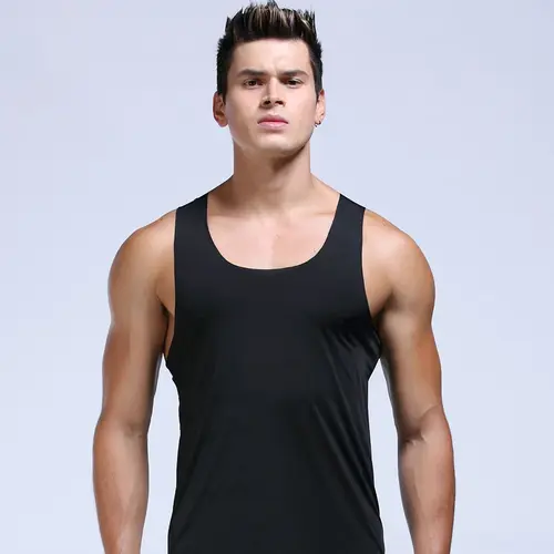 Ice Silk Mens Solid Color Tank Tops Sexy U Neck Sleeveless Vests Male Seamless Youth Elastic Fitness Casual Undershirt Singlets - Image 6