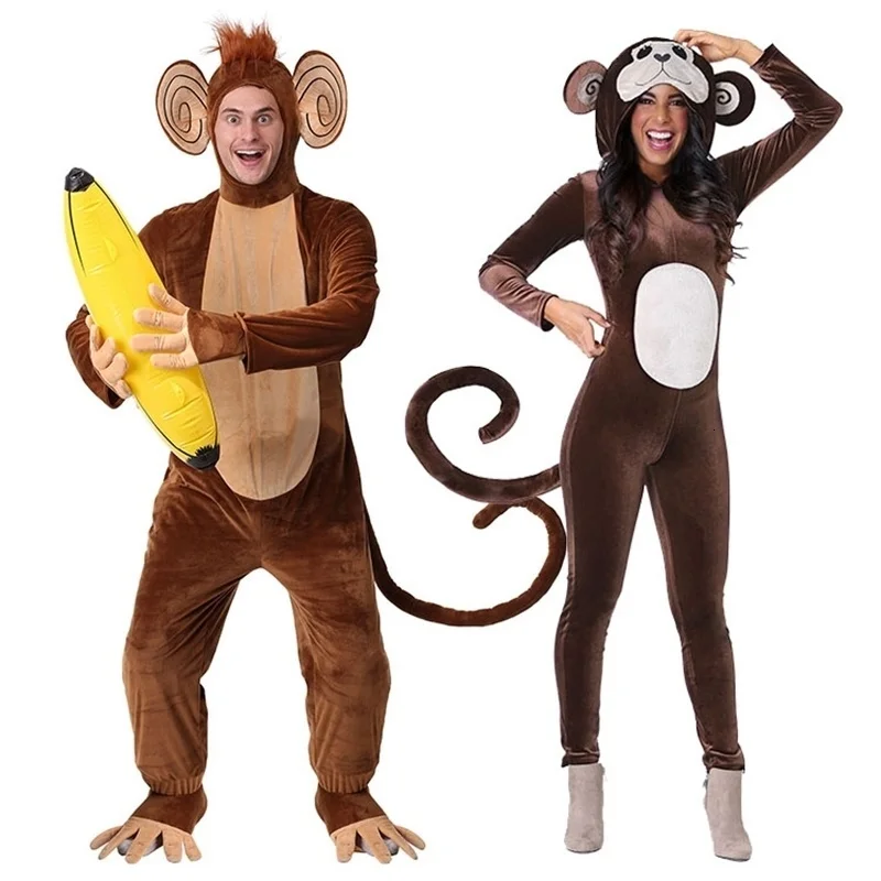 

New brown monkey dungarees animal pajamas winter onesie adults halloween banana cosplay dress party present for women
