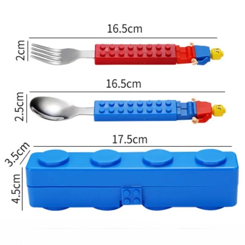 Fun Children Building Block Puzzle Toys Fruit Fork Spoon Cartoon Tableware Stainless Fork And Spoon Set Kids Portable Storage