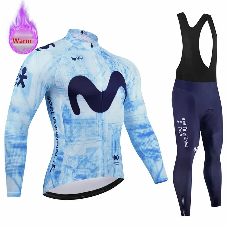 Movistar Pro Winter Cycling Set Thermal Fleece Bicycle Clothing Long Sleeve Jersey Road Bike Clothes Ropa Ciclismo MTB Uniform