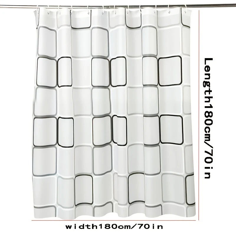 Bathroom shower curtain, black and white plaid plastic shower curtain for bathroom decoration, waterproof transparent cur