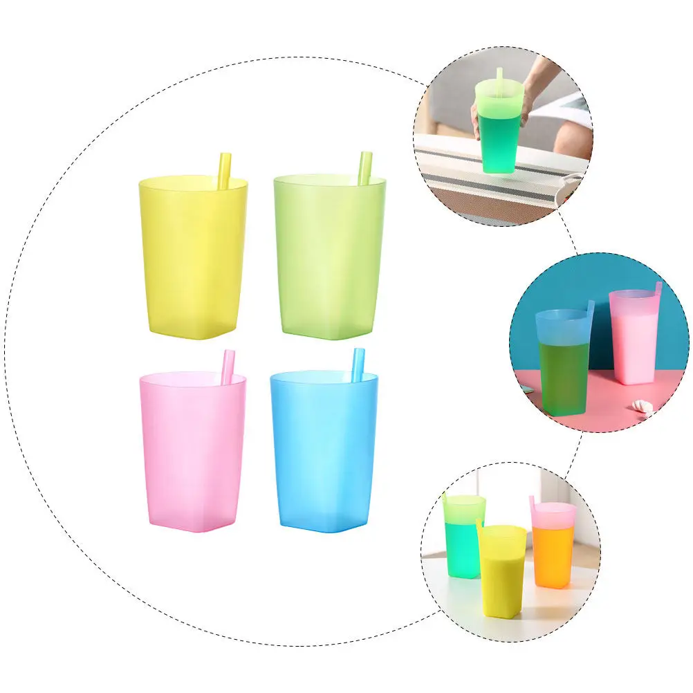 4Pcs 어린이용 물컵, 어린이용 빨대컵, 플라스틱 컵, 컴팩트 사이즈, 학교 및 가정용으로 간편하게 휴대 가능