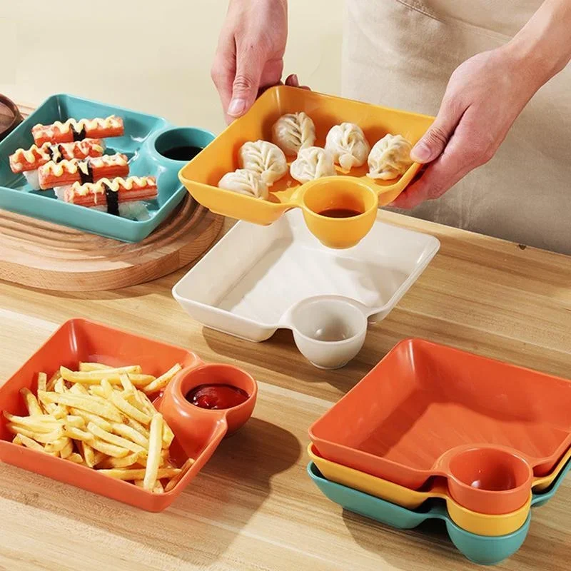 Chips and Dip Plates Plastic Serving Platter Dumpling Plate Dipping Saucer Divided Snack Serving Dishes Appetizer