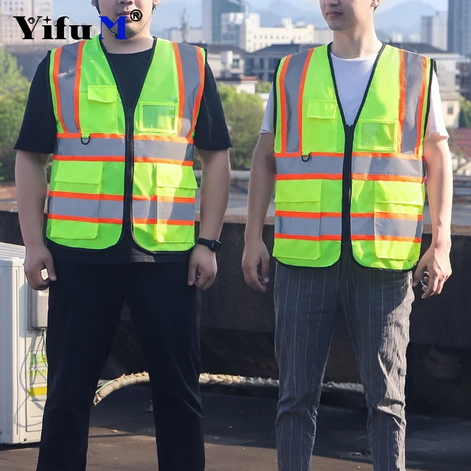 DIY Logo Nighttime Traffic Environment Hygiene Garden Architecture Multi Pocket Reflective Protective Clothing Reflective Coat 5