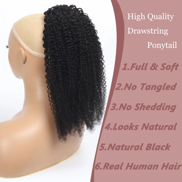 Kinky Curly Drawstring Ponytail Human Hair 10A Brazilian Virgin Human Hair Ponytail Natural Ponytail Extension Natural Black 2