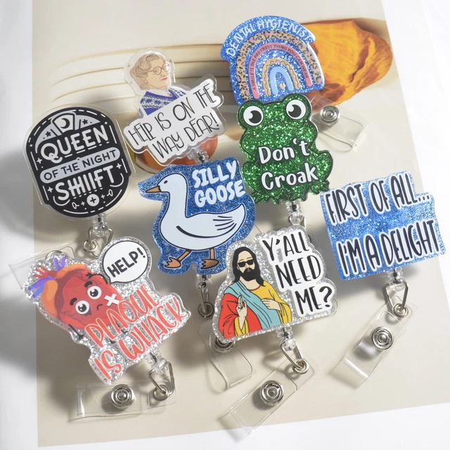 Funny Badge Reel, Don't Croak, RN ID Holder, Retractable Acrylic