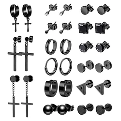 1 Pair Punk Black Multiple Types Stud Earrings Unisex Stainless Steel Piercing Earring For Women Men Gothic Chain Hoop Earrings