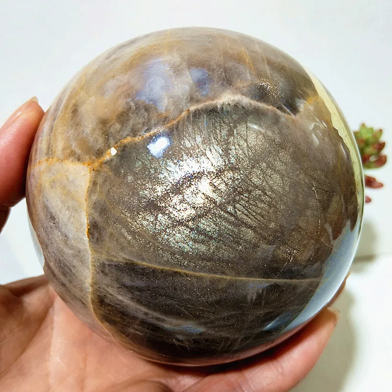 95mm Natural Gray Moonstone Crystal Sphere Room Decor Stone Ball Witchcraft Supplies chakra Healing Crystals FengShui Decor