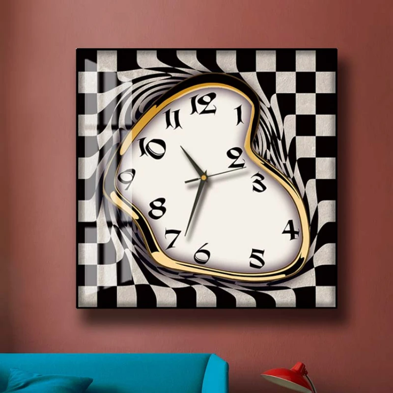 

Nordic black and white checkerboard wall clock living room meter box decoration clock square fashion creative twisted clock