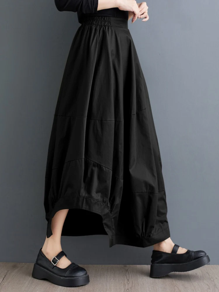 Asymmetrical Green Vintage High Waist Skirt Women New Korean Loose Casual Midi Skirts Fashion Elegant Clothes Summer Autumn 2025