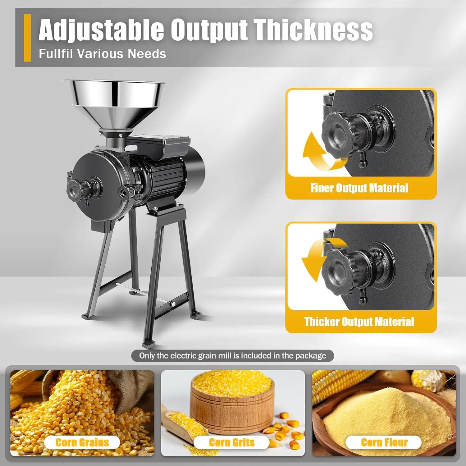 Electric Grain Mill Grinder Thickness Adjustable Corn Mill With Funnel 1500W 110V Dry Grain Milling Machine With Funnel For 3