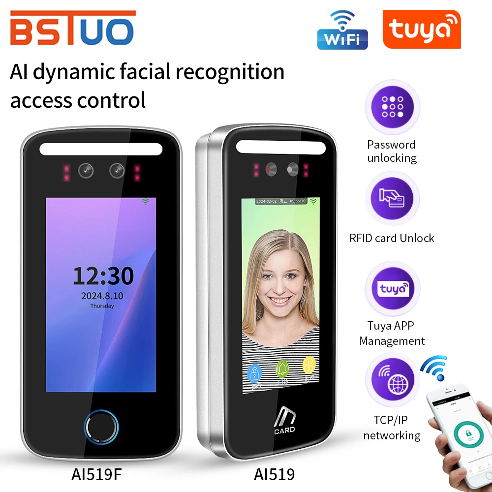 Fingerprint Face Recognition Machine Face Recognition Access Control System Wifi Tuya Face Recognition Access Control Dynamic Facial Detection Door Lock Face Attendance Machine Free Software TCP / IP USB