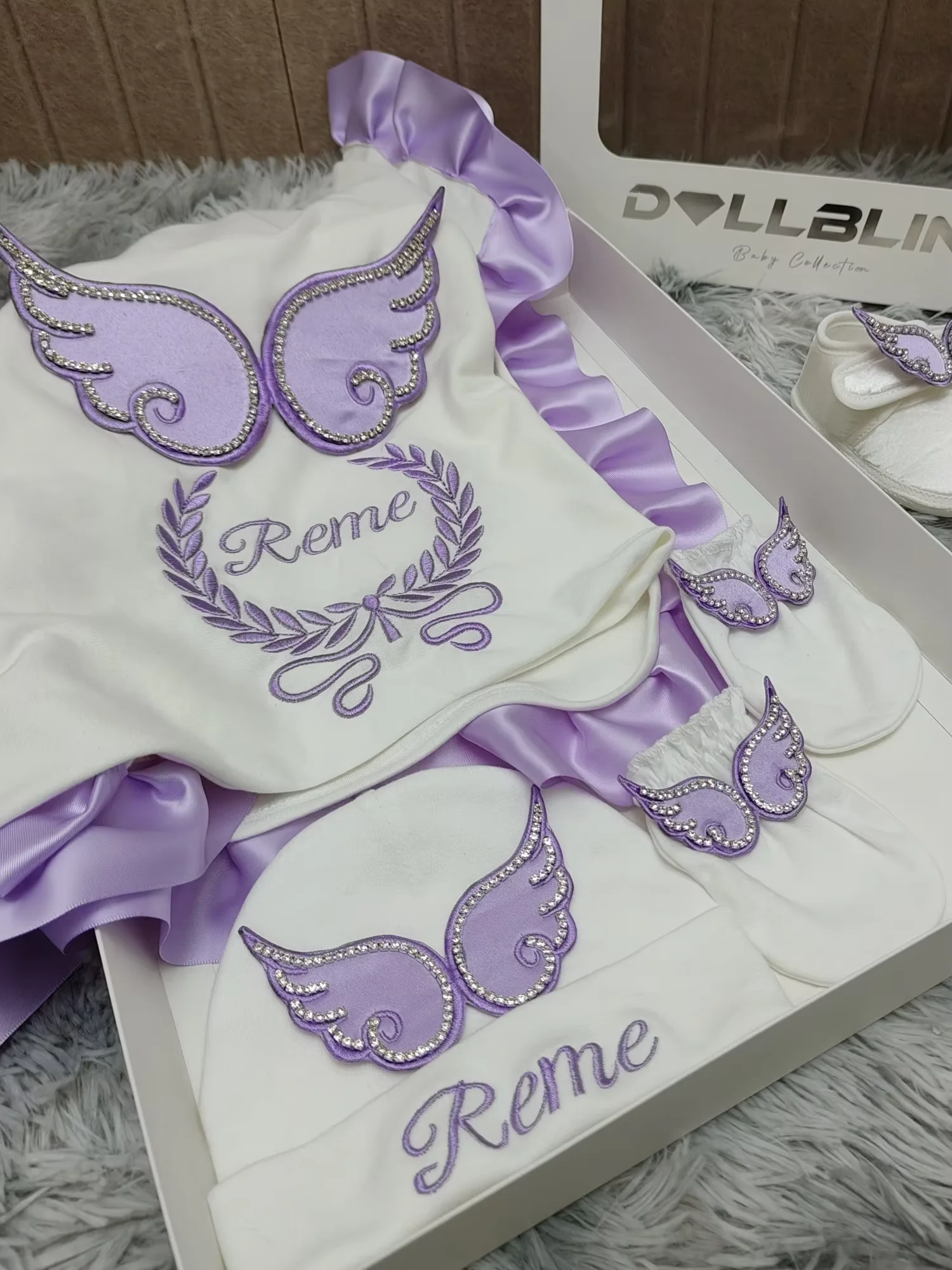 Hospital Exit Newborn Wings Romper & Swaddle Set - Embroidered Blanket and Nursery Bedding Collection