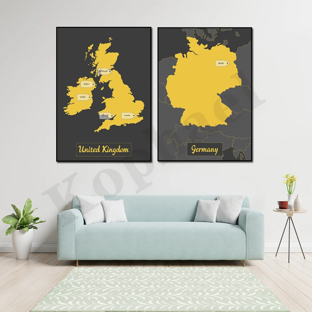 Regno Unito Polonia Germania Minimalista Mappa Nera Regali Di Viaggio Home Wall Decor Poster