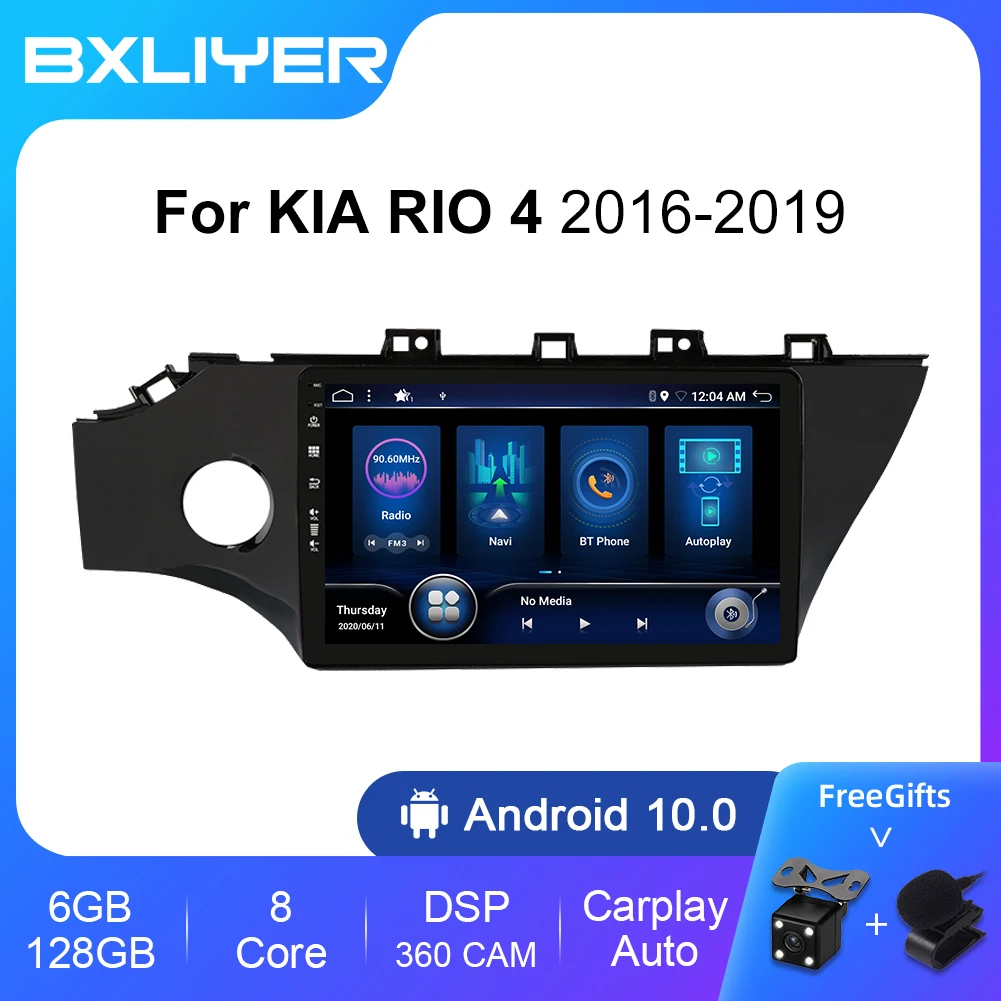 

Автомагнитола BXLIYER Android 12 Carplay DSP 8 ГБ + 256 ГБ для KIA RIO 4 2017-2019, автомагнитола, мультимедийный видеоплеер 2 Din NO 2 Din, GPS-навигация