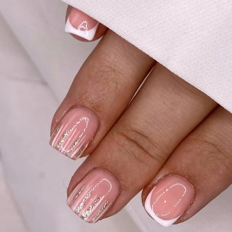 

24Pcs/Set False Nail Pink and white stripes Fake Nail Tips Full Cover Acrylic False Nails Decoration For Nail Tip Beauty