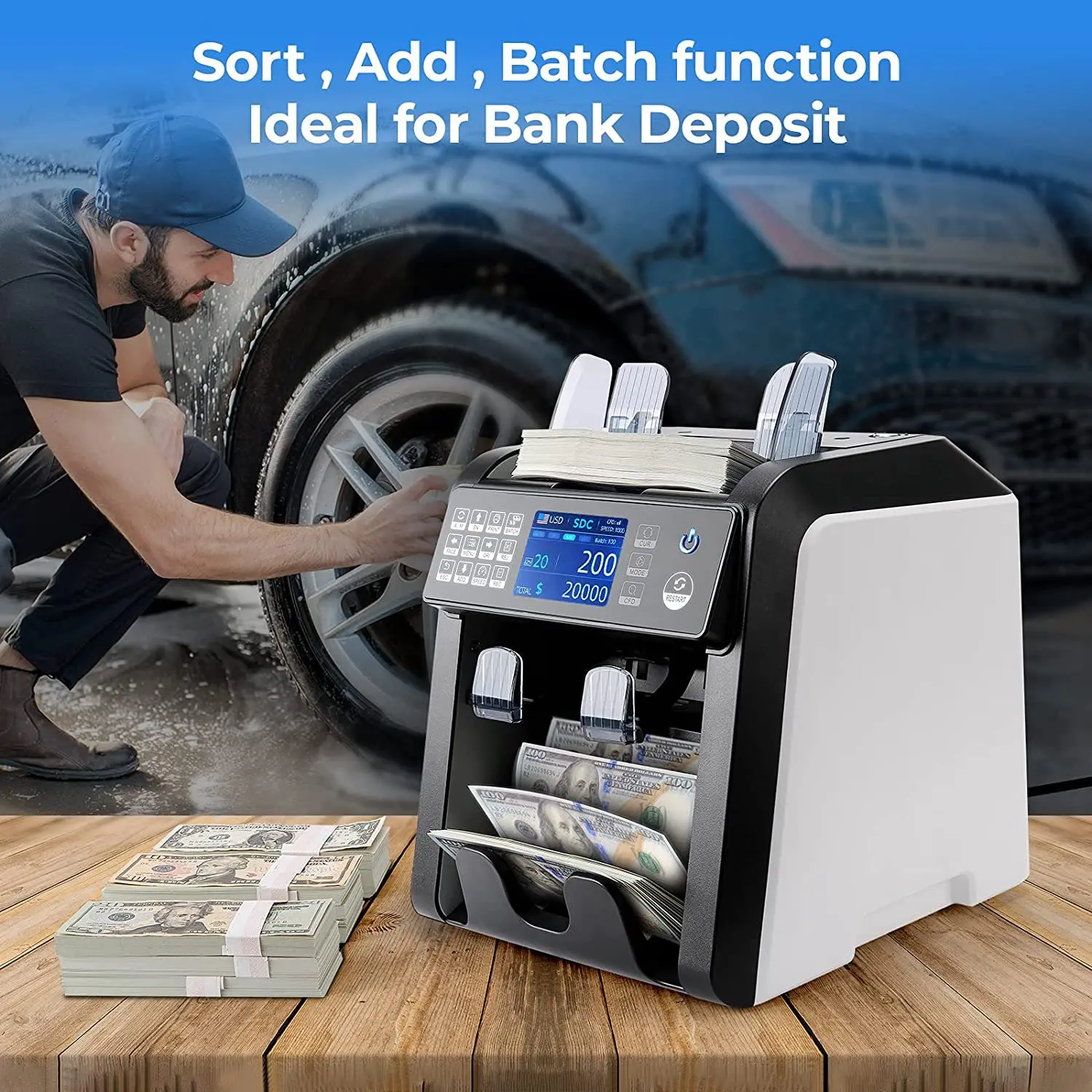 AL-950 Dual CIS Banknote Sorter Fitness Mix Value Money Counter Counterfeit Bill