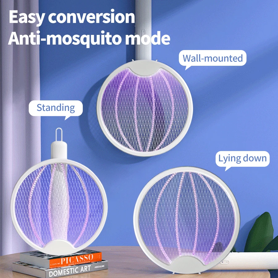 Foldable USB Rechargeable Electric Mosquito Swatter with UV Light Killer Fly Trap Mosquito Racket Insect Killer Bug Zapper 3000V