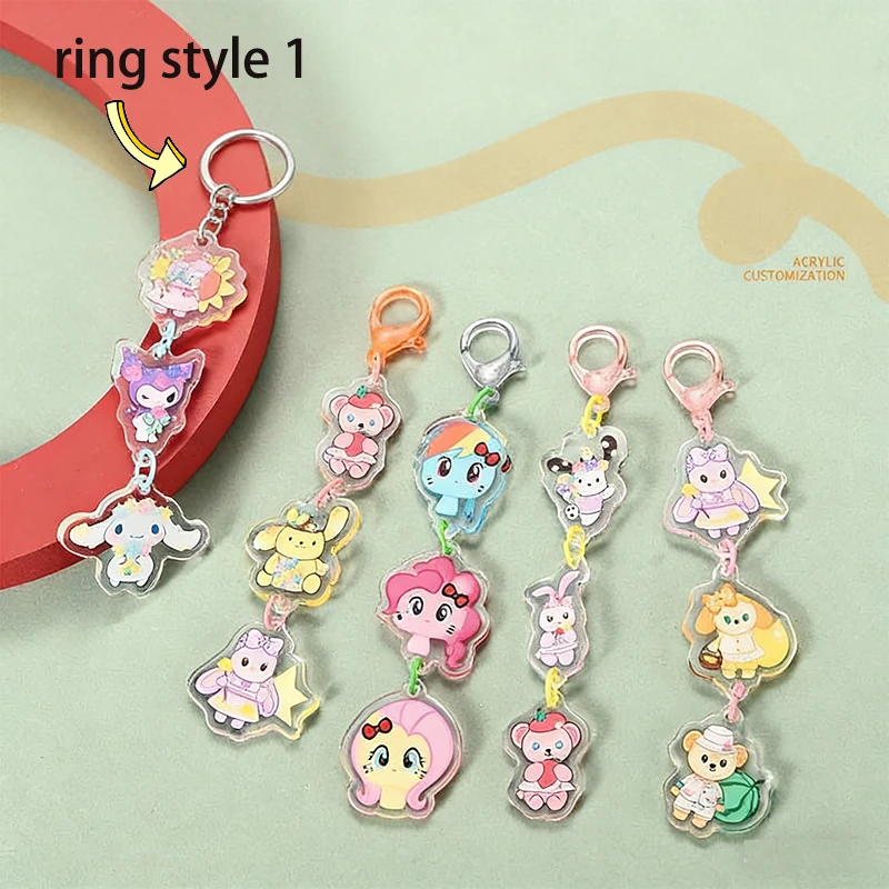 Porte-clés personnalisé en acrylique avec 3 photos, style kawaii Cutecore, image de dessin animé, double face, personnalisable, DIY, breloque pour sac, porte-clés, cadeau