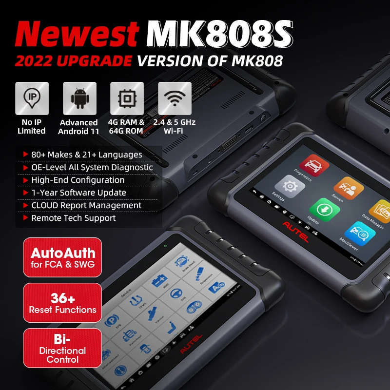 Autel MaxiCOM MK808S Diagnostic Tools OBDII OBD2 Scanner OE-level Automotive Scan Tool Bi-Directional Scanner Upgraded of MK808 automotive diagnostic scanner