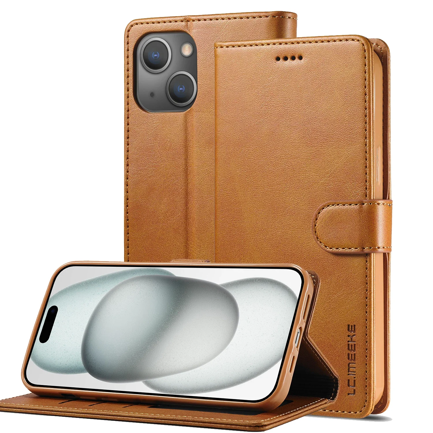 Leather Folding Wallet Phone Case with Card Holder & Kickstand Feature