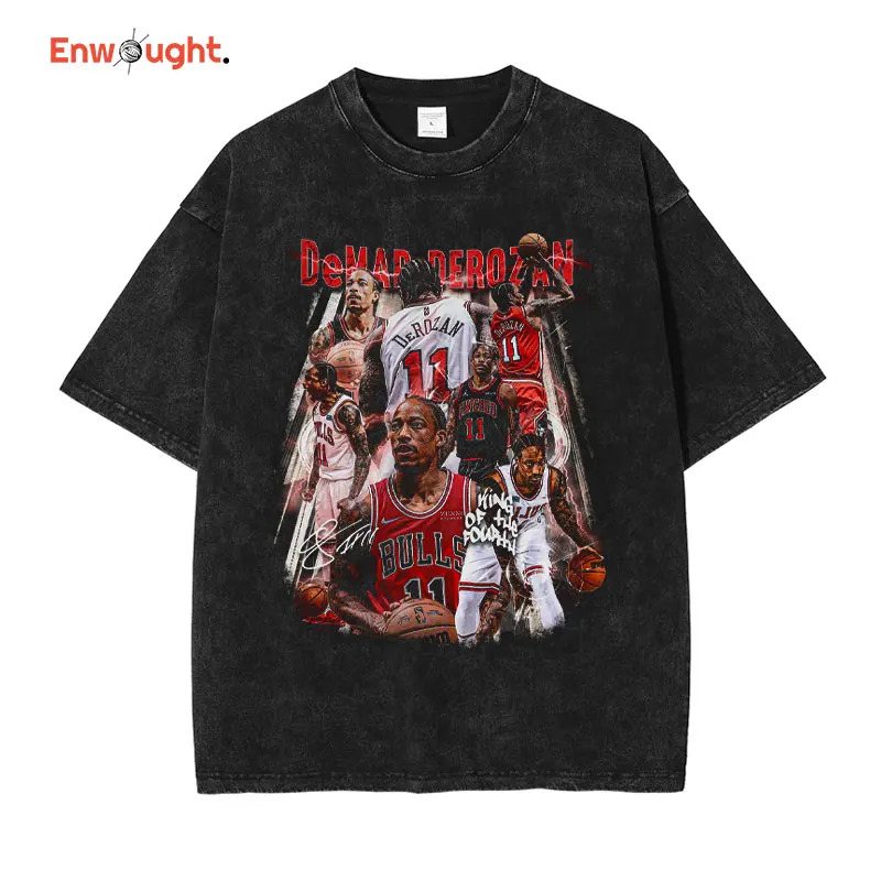 

Demar DeRozan T Shirt Basketball Players Deebo Vintage Washed Top Tees Hip Hop Harajuku Short Sleeve Oversized Retro T-shirt Men