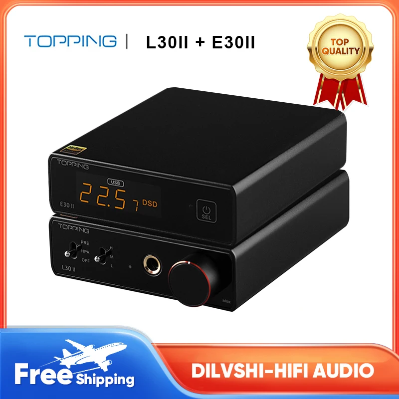 Topping E30 Ii 2X Ak4493S Dac + Topping L30 Ii Nfca Cuffia Amp + Cavo Rca Hi-Res Amplificatore Per Cuffie Decoder Audio Kit Cavo Rca