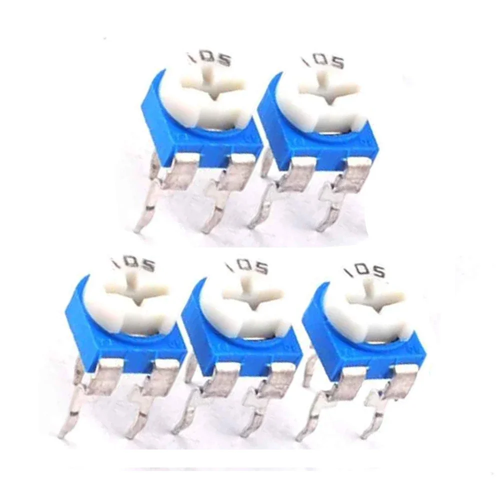 

5Pcs 100-1MOhm Blue&White Variable Horizontal Adjustable Variable Trimmer Resistor RM065 Rm-065 Potentiometer Assortment Kit