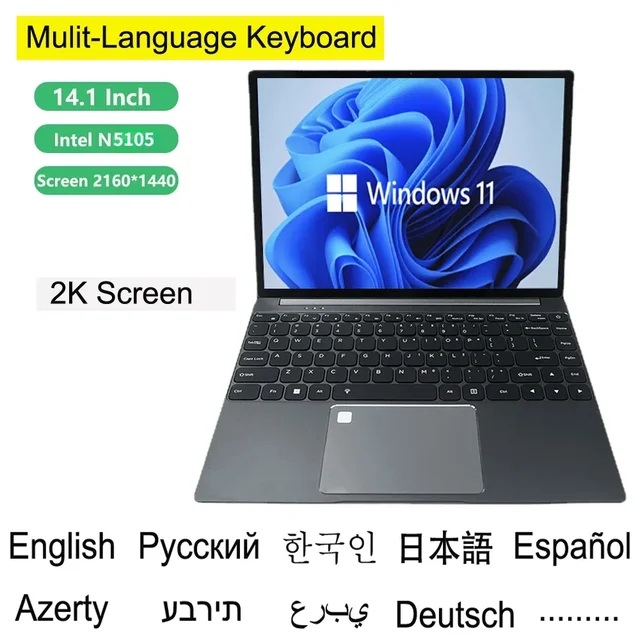 Portable 14 Inch Laptops Computer Pc Win11 Office Notebooks Intel N5105 16gram 1tb Keyboard Russian Arabic.jpg