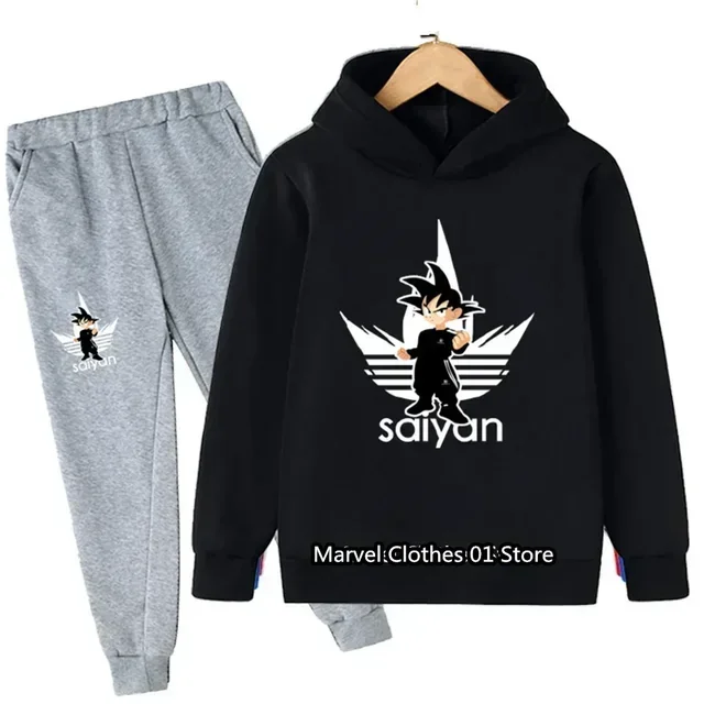 thumbnail image 1 of Conjunto de sudadera y pantalones con capucha para niños, 2 piezas, ropa de abrigo de Anime Goku, regalo para niños, 1 of 5