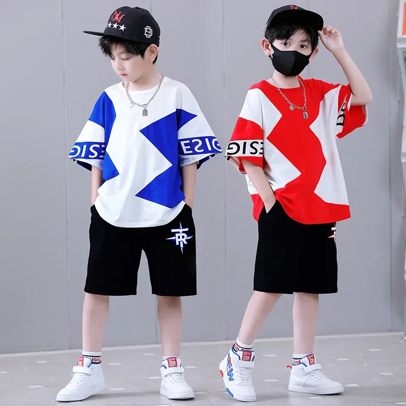 Summer Boys Clothing Sets Loose Children Tracksuit Casual Kids Short Sleeve Sports Suits New Color Matching Boys Clothes
