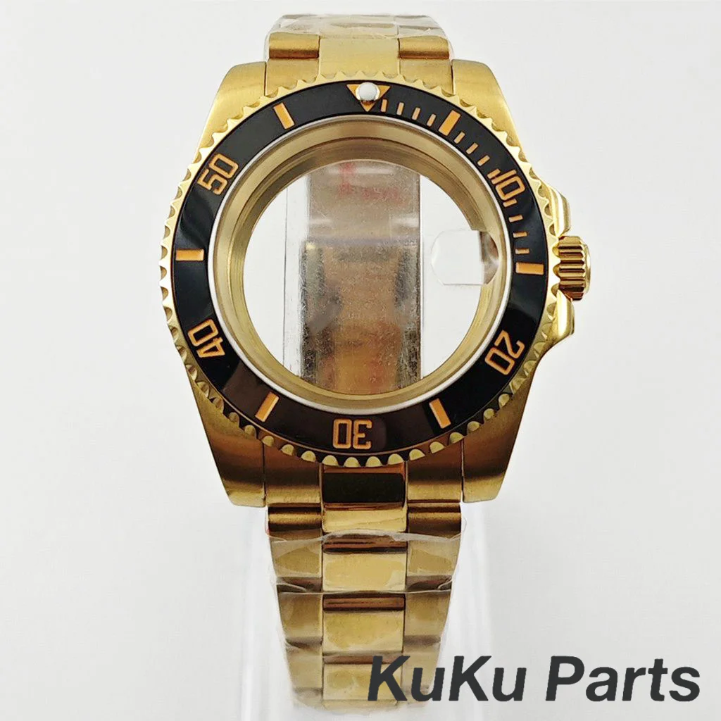 Gold 40MM Oyster Bracelet Sapphire Glass Waterproof Watch Case with 28.5mm Dial Compatibility
