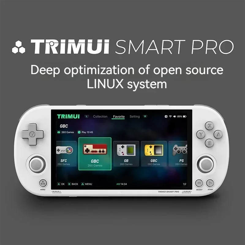 

Портативная игровая консоль TRIMUI Smart Pro с открытым исходным кодом, ретро аркадная игровая консоль с высоким разрешением и 4,96 дюймовым ips экраном, операционная система Linux